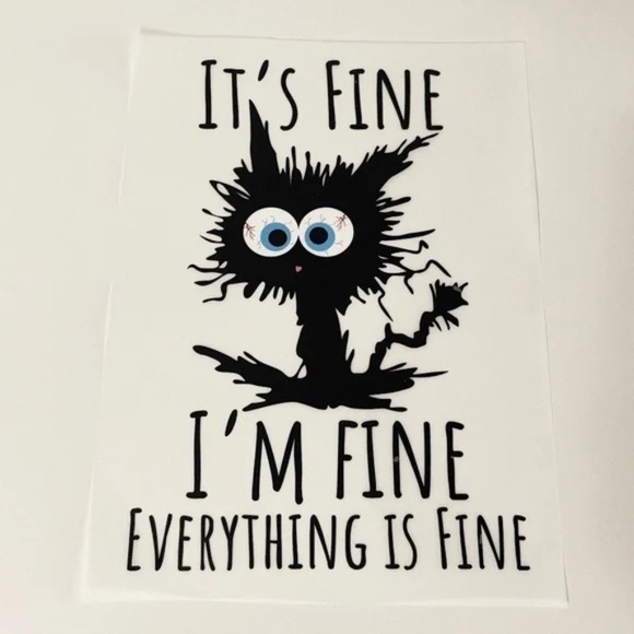 Anxiety Cat Iron-On Fabric Decal - Picture 1 of 7